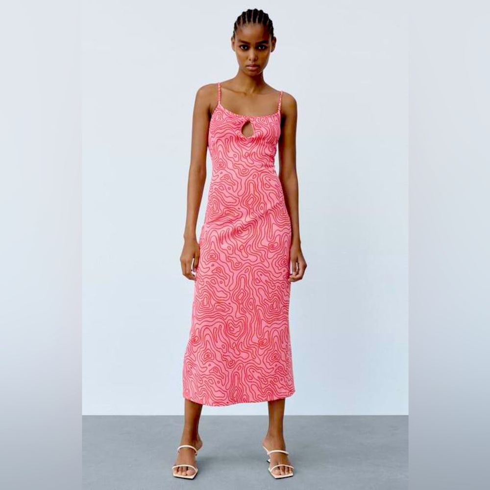 ZARA BACK DÉTAIL AND SLIT JAQUARD DRESS